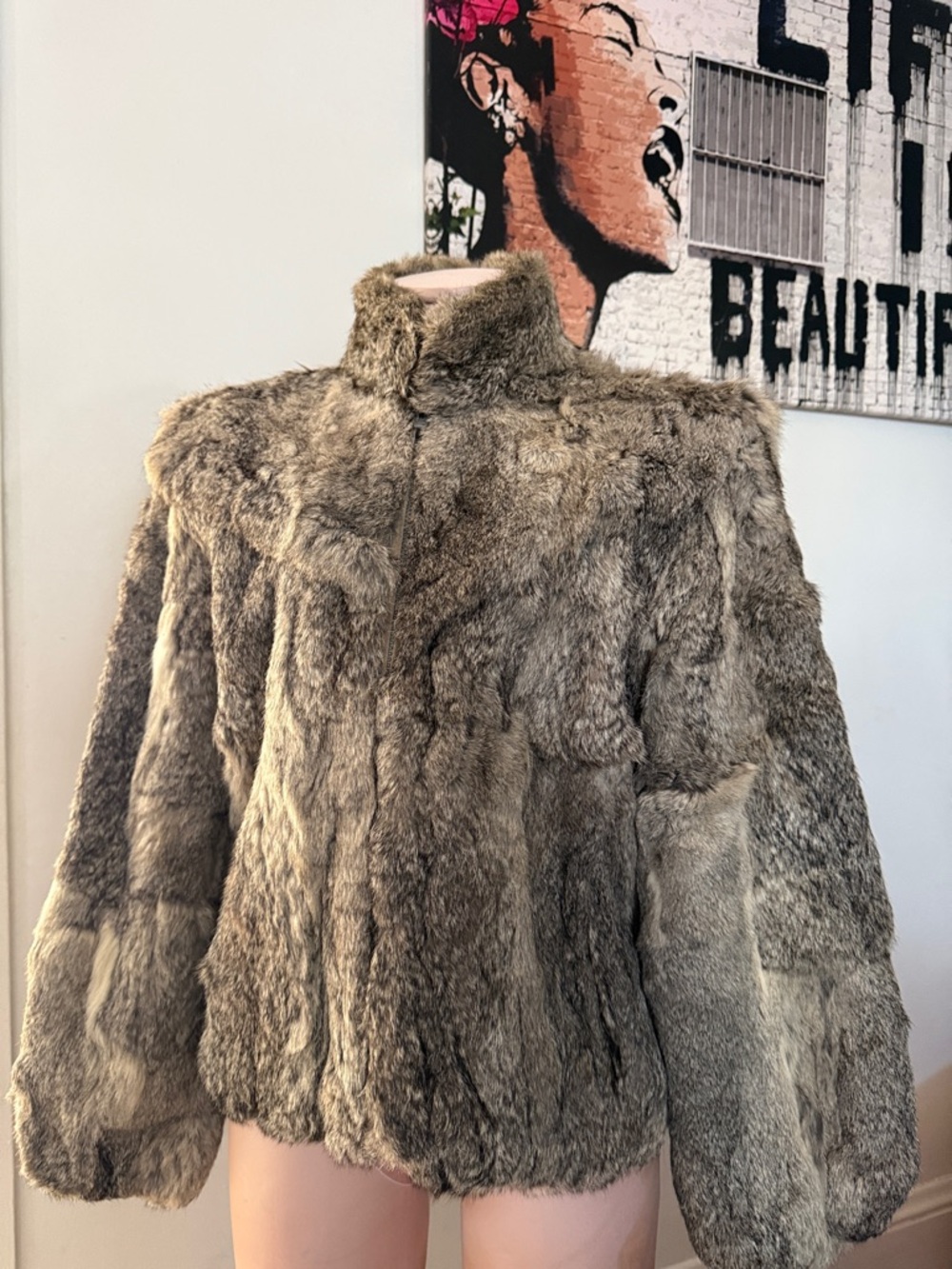 Wilsons Leather Gray rabbit fur Jacket